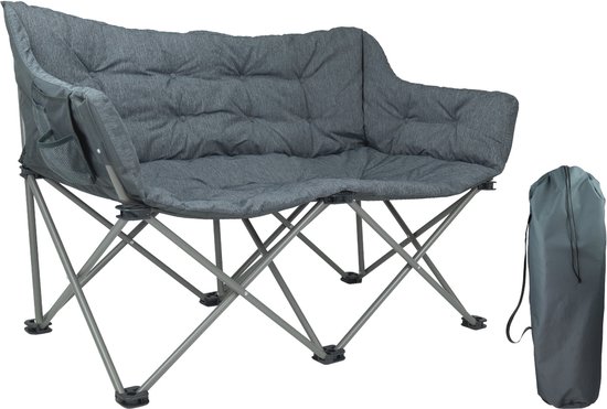 TRVLMORE Campingstoel - 2 Personen - Opvouwbaar - Incl. Draagtas - Kampeerstoel - 240 kg draagvermogen - Grijs