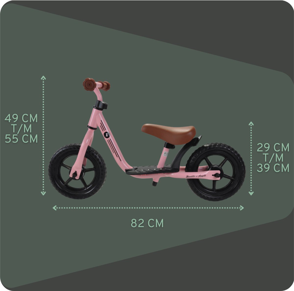 Bandits & Angels Metalen Loopfiets Met Mandje Starter Roze met Voetenplank vanaf 2 Jaar - Limited Edition - Vintage Roze Loop Fiets - Verstelbaar Zadel 29 tot 39 cm - Meisjes - Compact en Veilig - Lage Instap met Voetenplank — afbeelding 11