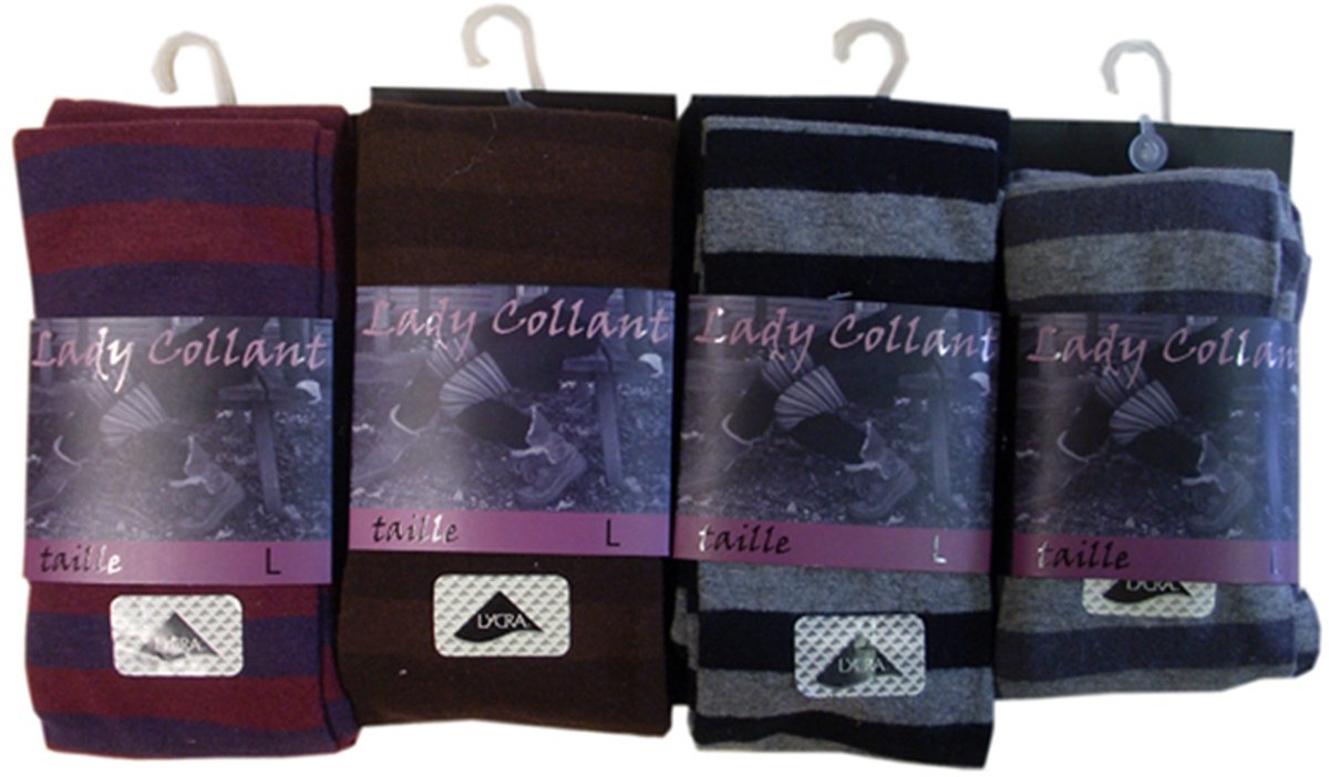 Dames collant 80% katoen- fantasie bi-colheel- 5 stuks - maat L - Assortiment kleuren