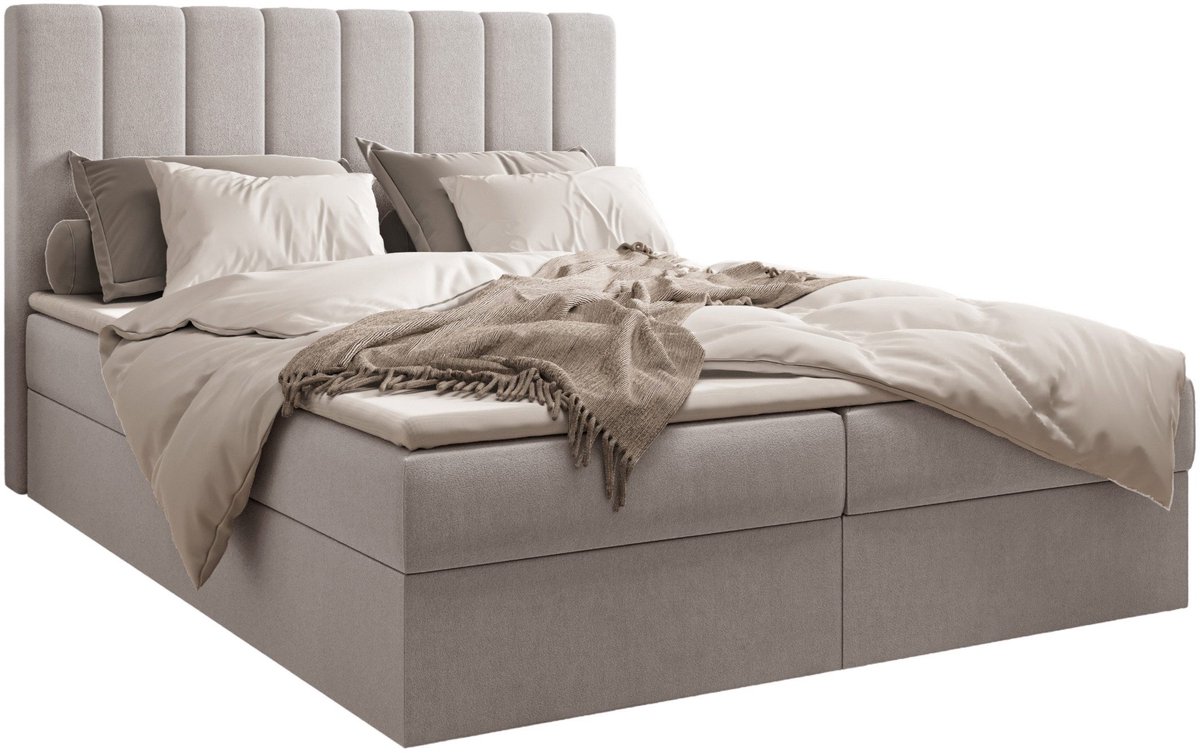 Boxspring Bed 01 - Bed - Comfortabel topmatras - Met hoofdeindeTot 300KG - Opbergruimte - 140x200 - Trinity 32 - Zilver