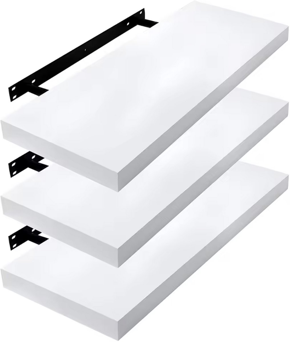 Happyment Wandplank Deluxe - Zwevend - 30cm - Wandplanken tegen muur - Wandrek - Fotoplank kinderkamer - Boekenplank - Hout MDF - Wit