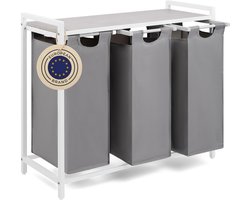 Blumtal Wasmand met 3 vakken - Wasmand met betonlook plank - Metalen frame - Wasmand met poten - Wit en grijs