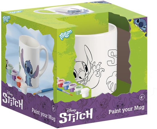 Disney Stitch inkleurbeker - Totum knutselset keramieken mok incl. verf en penseeltje - cadeau tip Sint speelgoed meisjes en jongens knutselen Lilo & Stitch schoencadeau