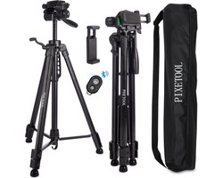 foto van PIXETOOL Camera en Telefoon Statief 172cm – Tripod Statief – Spiegelreflexcamera Statief – Incl. Smartphone Houder – Smartphone Statief – Camera Houder – GSM Statief – Universeel - Zwart