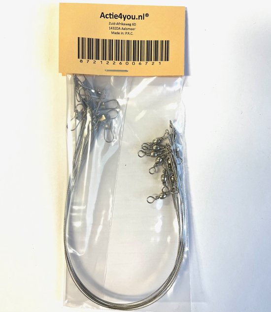 Actie4you® - Stalen onderlijn - 10 stuks - 25cm lang - Vis Onderlijn - 14kg - 0,5mm - Roofvissen - Zilver van Actie4you — afbeelding 4