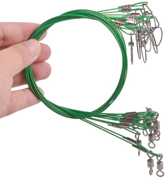 Actie4you® - Stalen onderlijn - 10 stuks - 25cm lang - Vis Onderlijn - 14kg - 0,5mm - Roofvissen - Groen van Actie4you — afbeelding 4