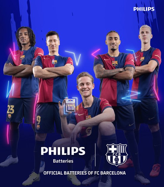 FC Barcelona spelers met Philips batterijen, officiële batterijen van FC Barcelona.