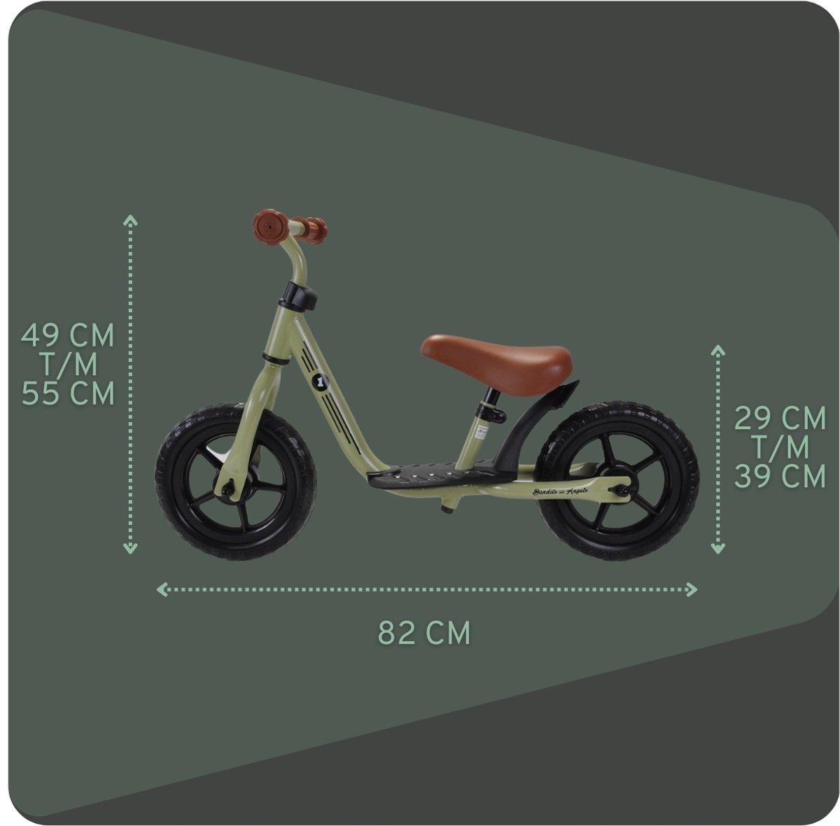 Bandits & Angels Metalen Loopfiets Starter Groen met Voetenplank vanaf 2 Jaar - Limited Edition - Vintage Groene Loop Fiets - Verstelbaar Zadel 29 tot 39 cm - Voor Jongens en Meisjes - Compact en Veilig - Lage Instap met Voetenplank — afbeelding 4