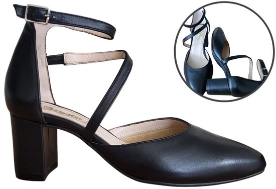 Stravers Pumps Elegant Enkelbandje met Blokhak Zwart Maat 43