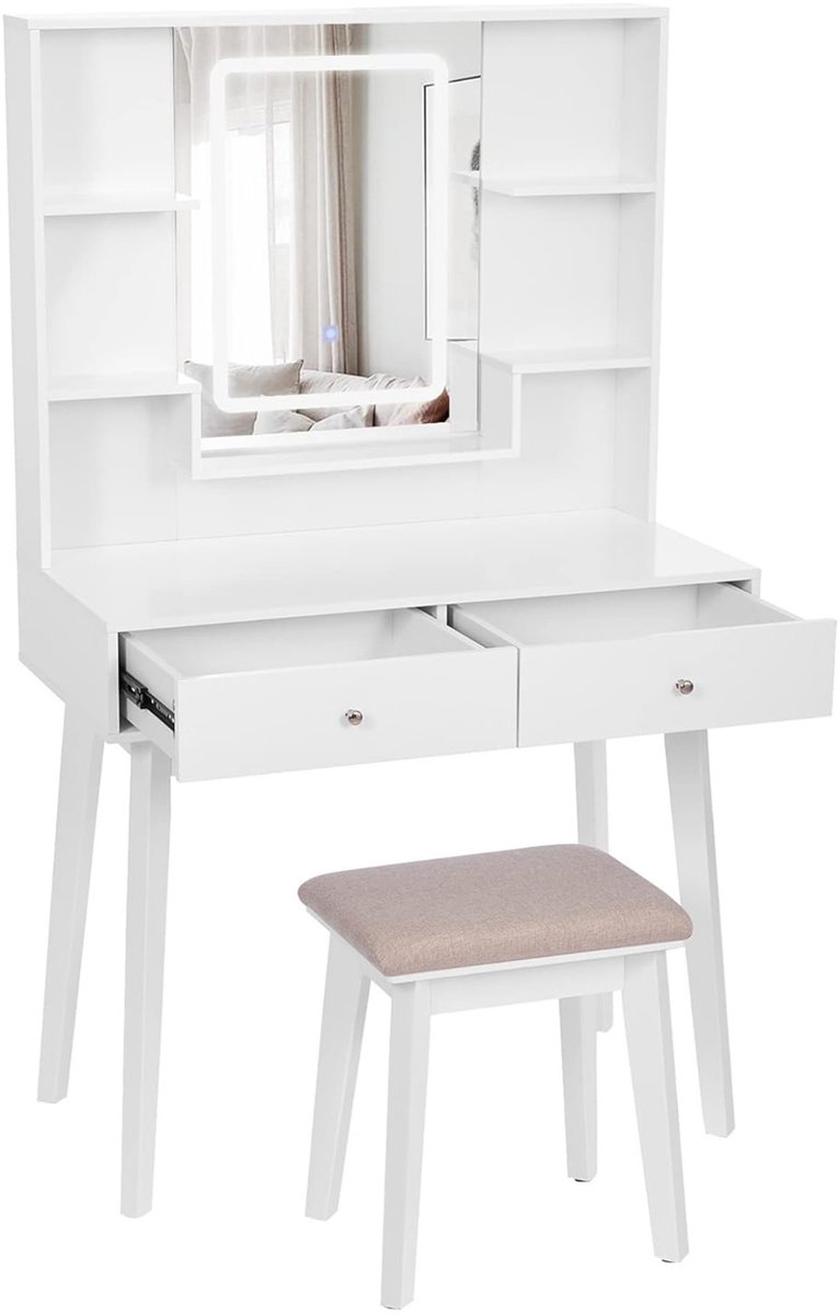 ApexArte® Make Up Tafel met Spiegel - Kaptafel - Voor Vrouwen & Meisjes - Wit