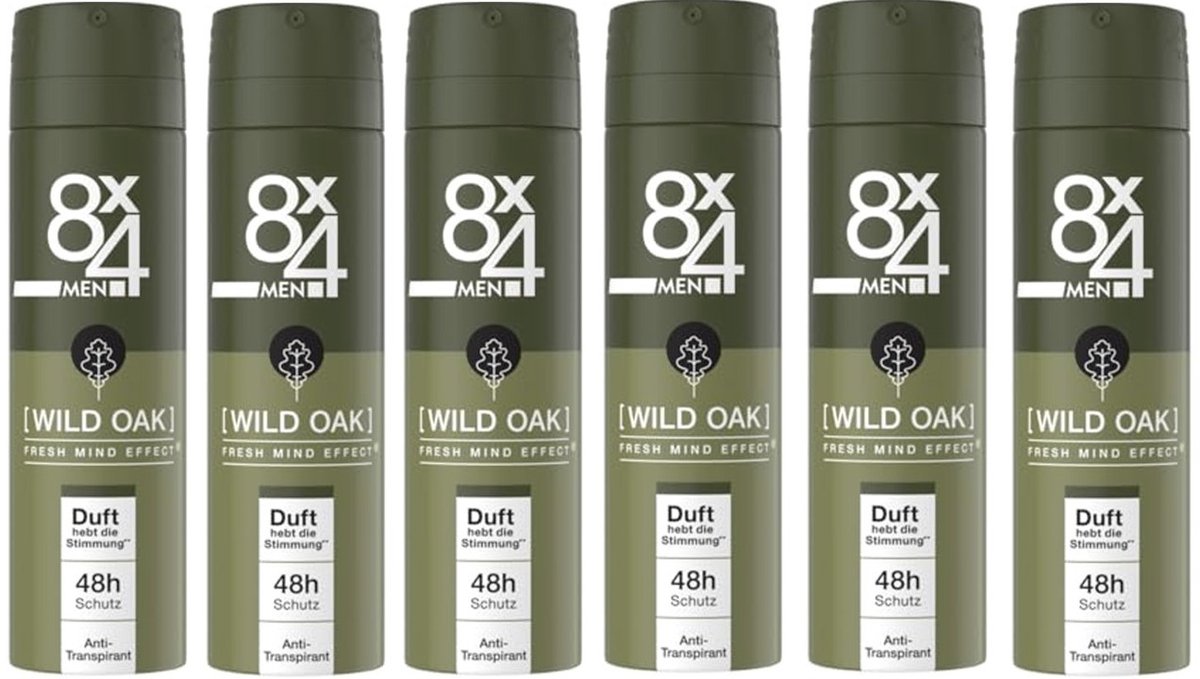 8x4 Deodorant Spray No 8 Wild Oak 150 ml - Voordeelverpakking 6 stuks