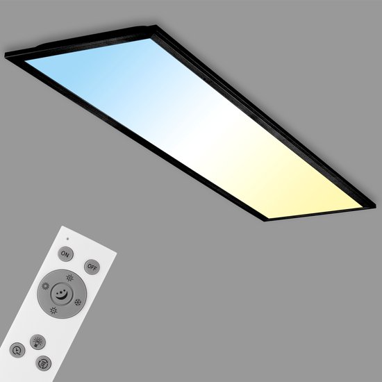 BRILONER Piatto - Lampe de plafond LED - plafonnier dimmable - avec CCT - avec télécommande - 24W - noire - 100 cm