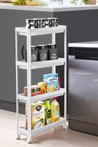 Tobeyz - Slim Opbergtrolley - Keukentrolley op Wieltjes - Keukentrolley - Badkamer trolley - Keukenrek - Opbergrek 4 laags - Badkamer Opbergrek - Wit