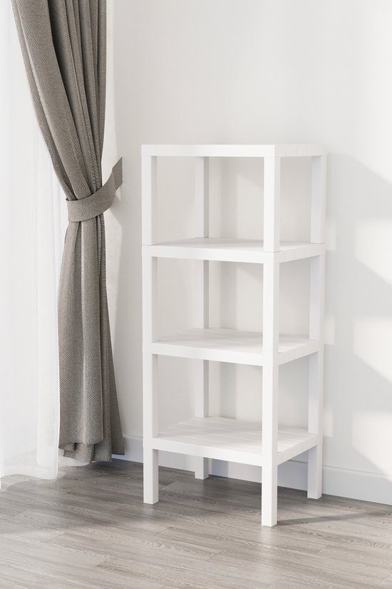 Hoek rekje kunststof 4 etage wit / badkamerrek / etagère 4 hoog