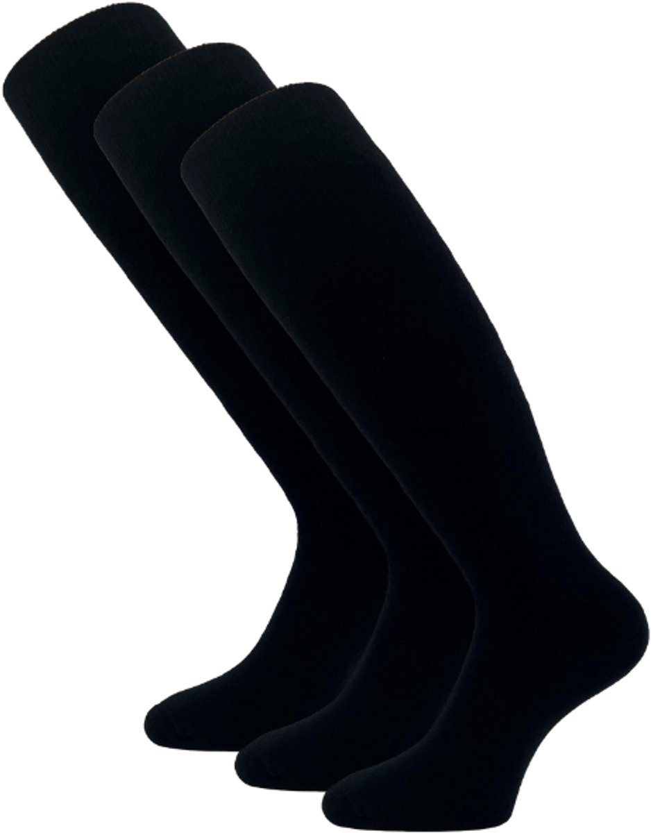 3 paar SQOTTON® Thermo Kniekousen met Badstofvoering - Naadloos - Katoen - Dames/Heren - Zwart - Maat 43-46