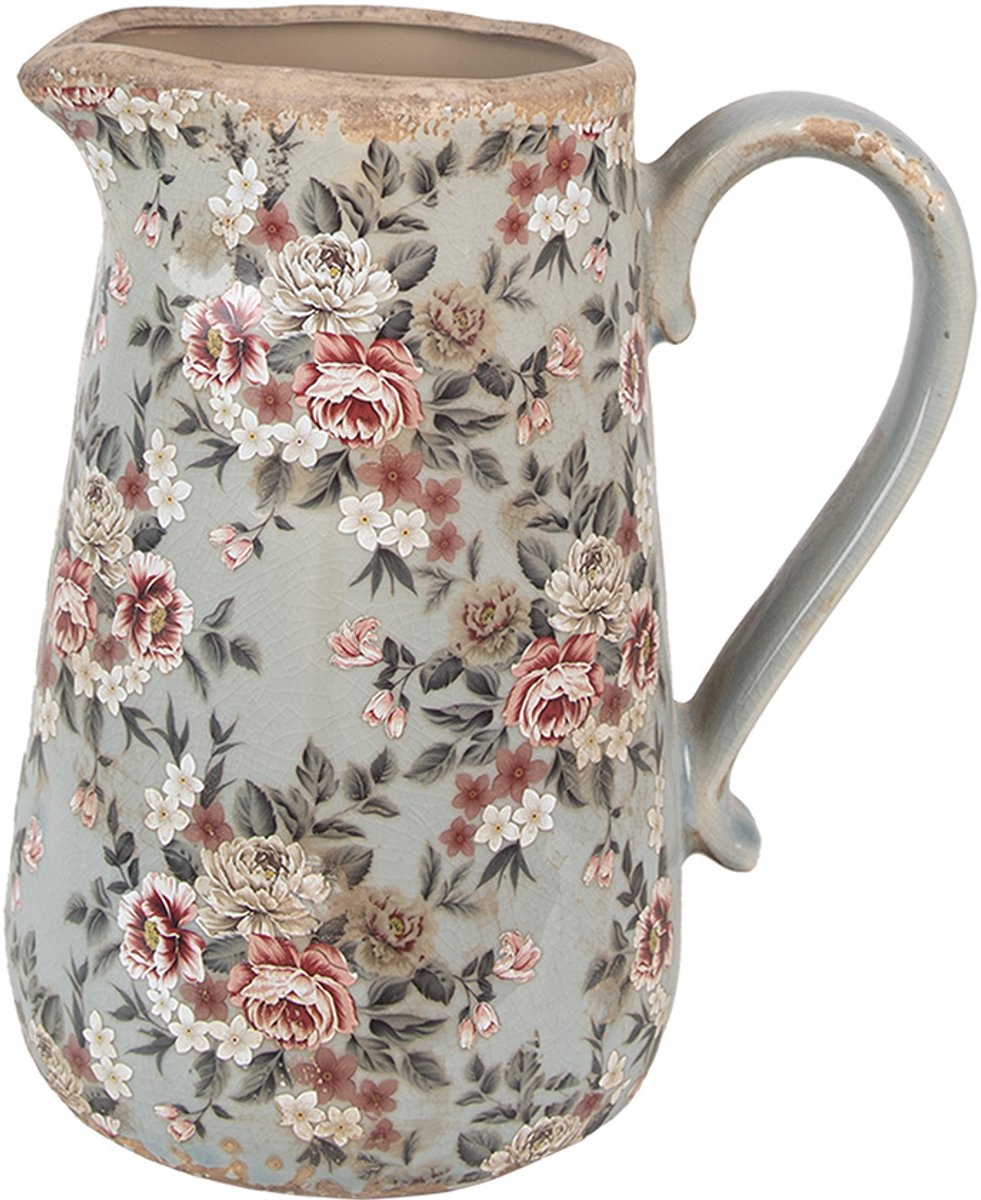 Clayre & Eef Decoratie Kan 21x15x23 cm Grijs Keramiek Bloemen