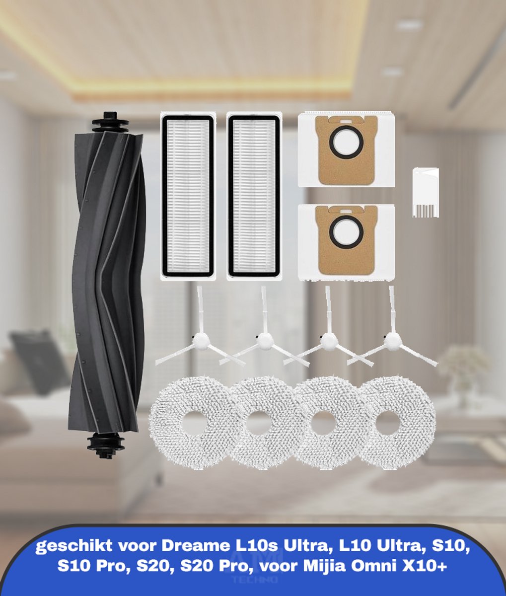 Accessoireset voor Dreame L10s Ultra, L10 Ultra, S10, S10 Pro, S20, S20 Pro, voor Mijia Omni X10+ Robotstofzuiger, reserveonderdelen, 1 rubberen borstel, 4 zijborstels, 2 filters, 2 stofzakken, 4 pads
