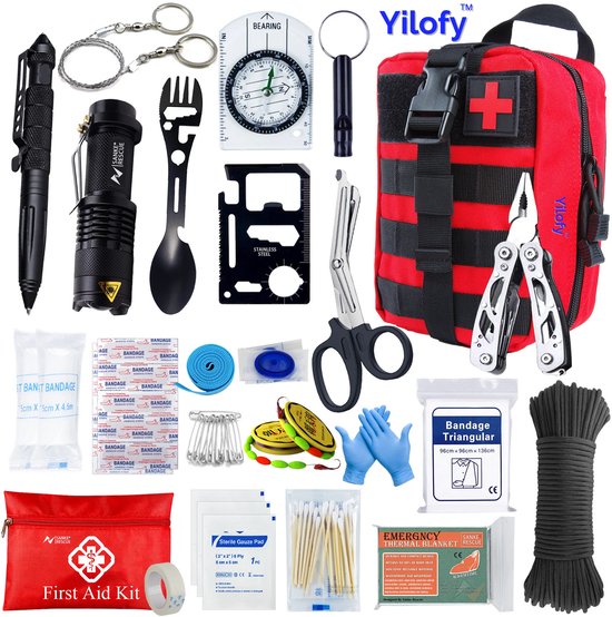 Door Overheid Geadviseerd 24 in 1 Complete Luxe Noodpakket voor Thuis - Voor Noodsituaties, Stroomuitval & Rampen - Oorlog Situaties - Survival set - Inclusief Kompas, Masker EHBO-kit doos deken, Zaklamp, Slaapzak & Warmtedeken