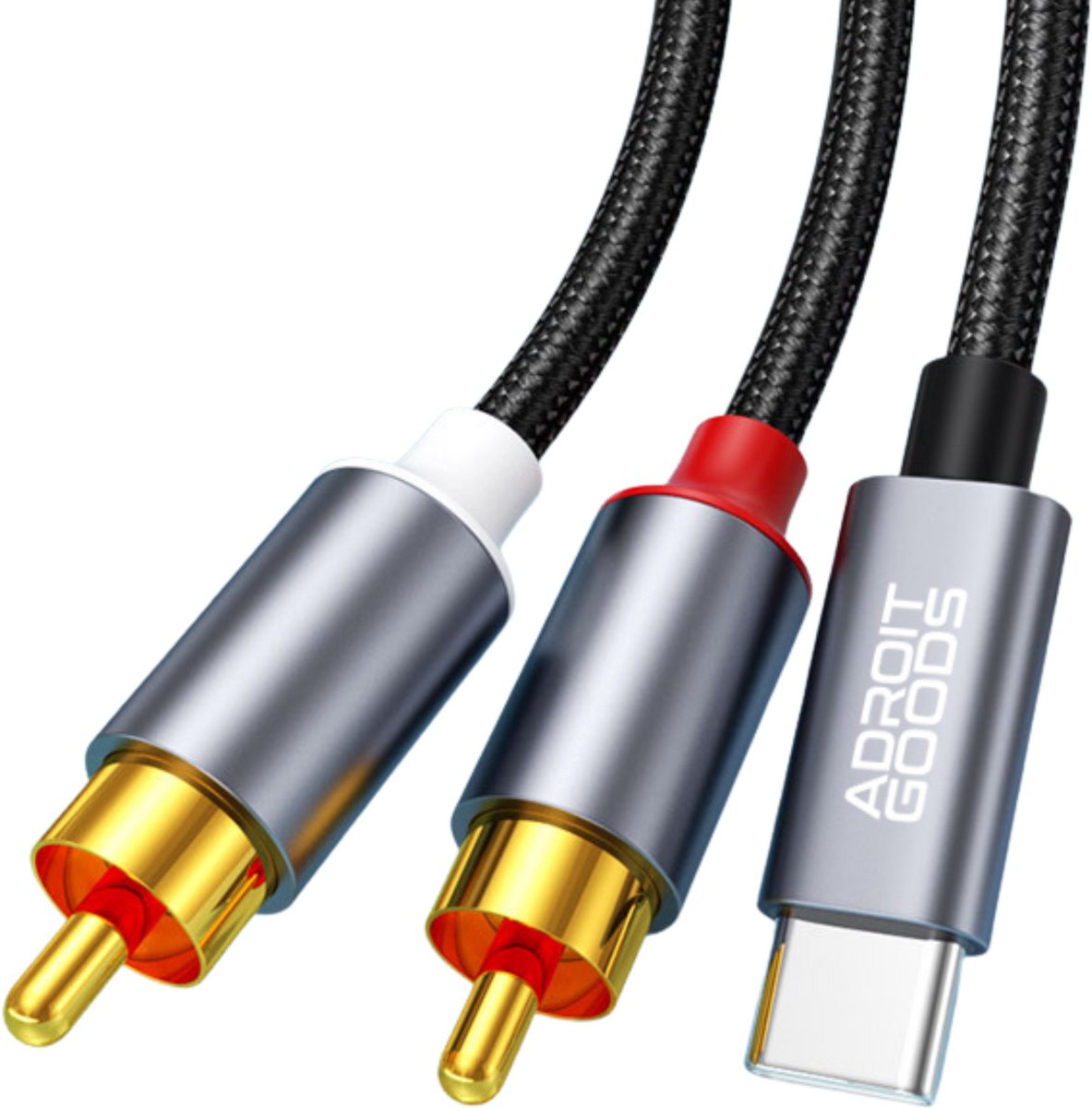 AdroitGoods USB-C naar RCA Audio Kabel - DAC chip - Hi-Fi - USB-C Adapter - 24 bit/ 96Khz -DAC chip - 2 Meter - Grijs