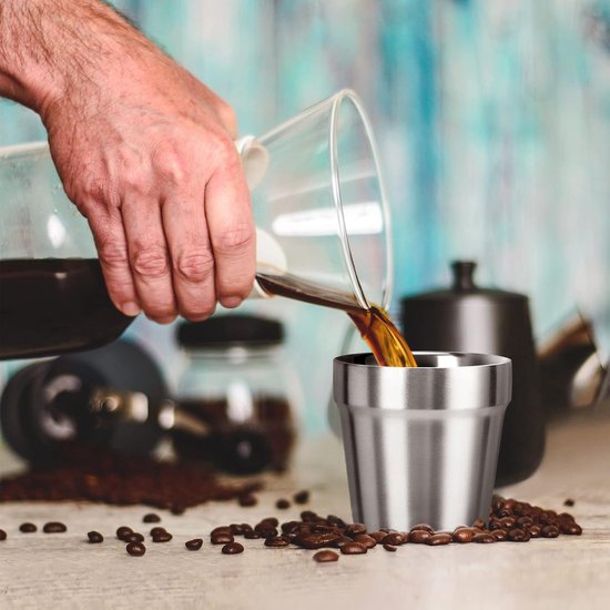 4 stuks - Bekers - Inhoud 180ml - Drinkbekers - Koffiekopjes - RVS - zilver - Zonder handvat - stapelbare - Dubbelwandig - Herbruikbaar - voor thuis Restaurant Feest Camping van MamboCat — afbeelding 4