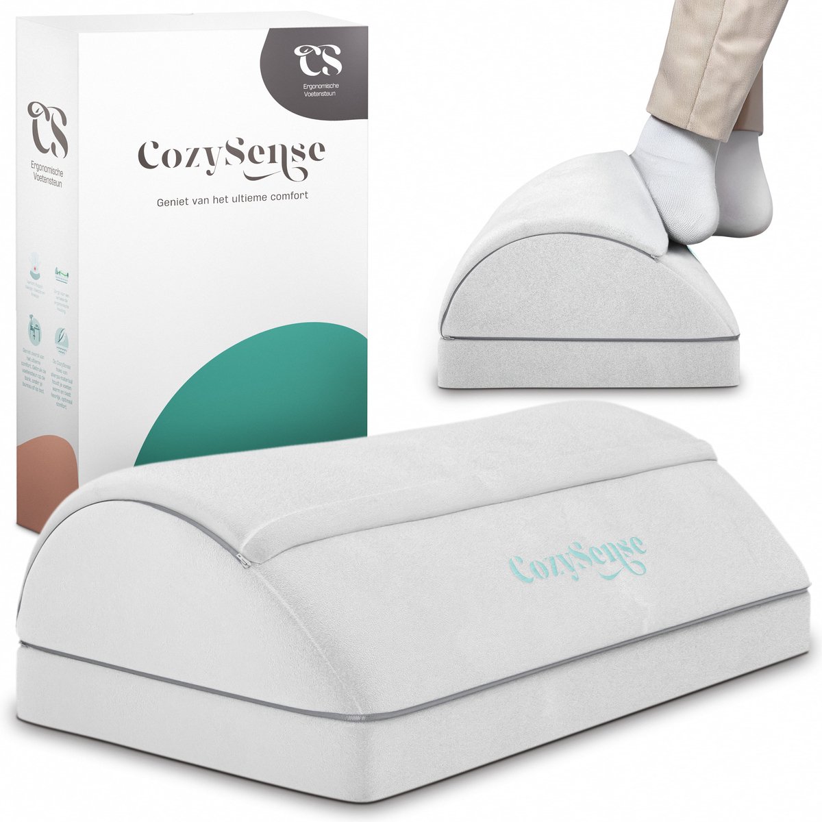 CozySense® Voetensteun Bureau - Ergonomisch Voetenbankje met 2 Hoogtes - Anti-Slip & Wasbare Sherpa Hoes - Voetenkussen voor Thuis & Kantoor - Grijs van CozySense