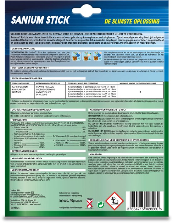 Protect Garden Sanium Stick - 20 Stuks - Insecten Bestrijdingsmiddel - voor Kamer- en Kuipplanten Binnen