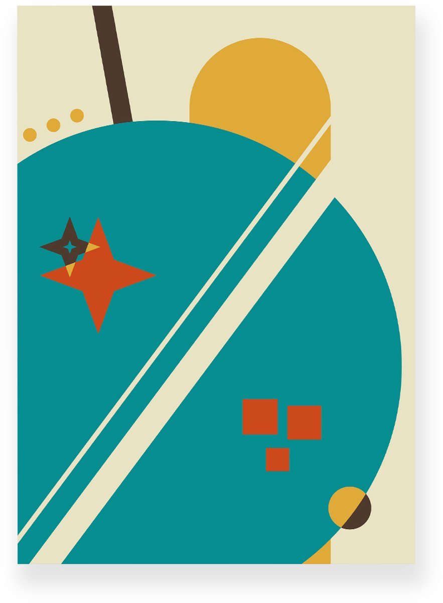 Yisual Poster 30x40 cm - Abstracte Discobal - Oranje - Blauw - Bruin - Abstract - Vintage - Muurdecoratie - Wanddecoratie