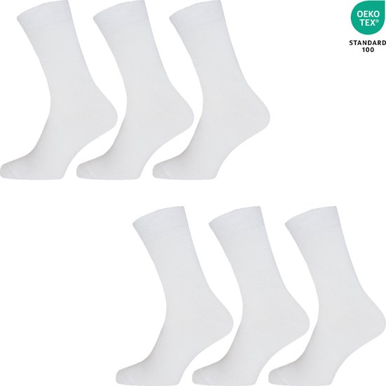 Zes paar witte katoenen sokken, maat 39-42. OEKO-TEX STANDARD 100 gecertificeerd.