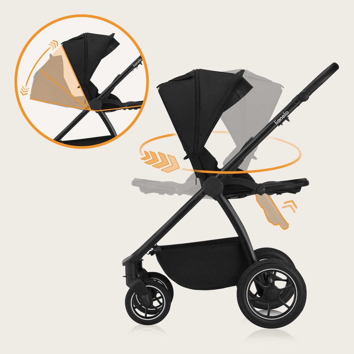 Lionelo Meril 3in1 Kinderwagen - Buggy – XL Reiswieg, Wandelwagen & ADAC-gecertificeerd Autostoeltje – All-Terrain Wielen – Compleet Accessoireset – UPF50+ thumbnail 6