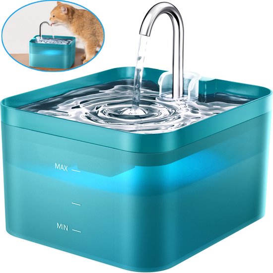 PetSafe Fontaine à Eau en Céramique pour Chats et Chiens avec filtres Inclus, Distributeur Eau Silencieux Drinkwell Pagoda pour Animaux 2 L, 2 Becs Verseur, Facile à Nettoyer, Bleu