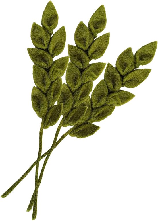 oCreon 3x Fleurs en Feutres Faites à la Main avec Feuilles - Décoration Durable en Feutre (Vert)