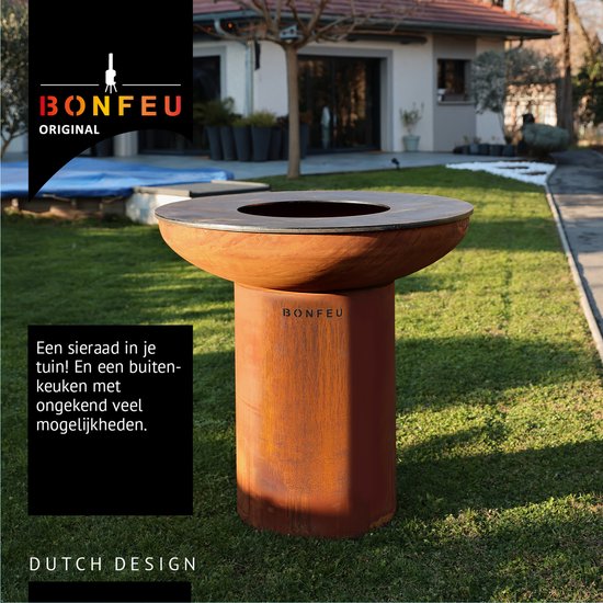 BonFeu BonBiza BBQ XL Corten – Grote BBQ met Plancha en Vuurschaal voor Buiten Koken - Gemaakt van Cortenstaal - 98x98x100 cm van BonFeu — afbeelding 2