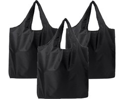 3 stuks - Zwart - Boodschappentas - Tote Eco-vriendelijke boodschappentas - Supermarkt opbergtas Opvouwbare boodschappentas - Opvouwbare boodschappentas Tote Bag - Dagelijks handig - Wasbaar - Herbruikbaar
