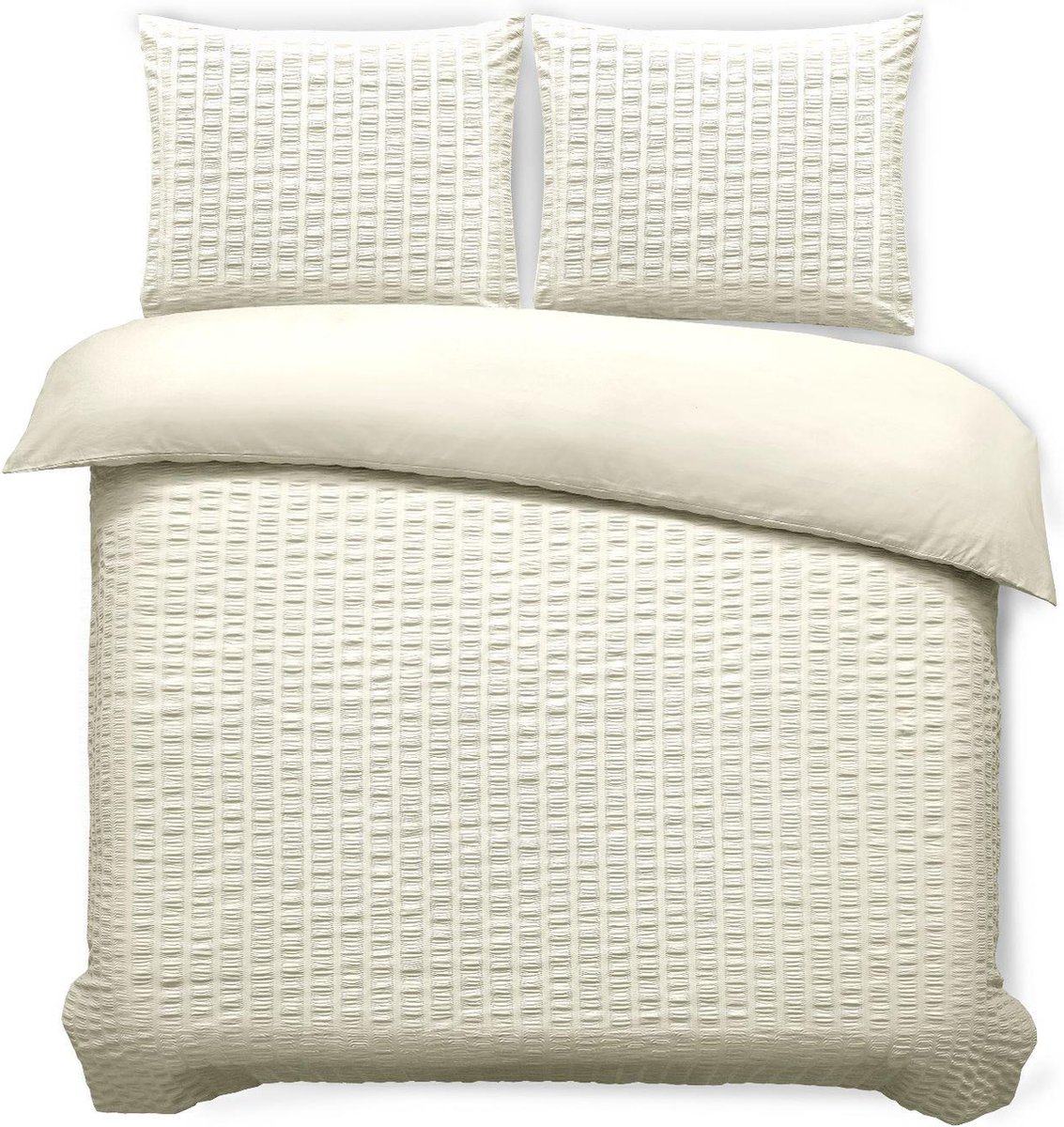 SweetSleeping Dekbedovertrek Seersucker - Modern - 240 x 220cm + 2 kussenslopen 60x70cm - Ecru - Katoen - Strijkvrij - Krimpvrij