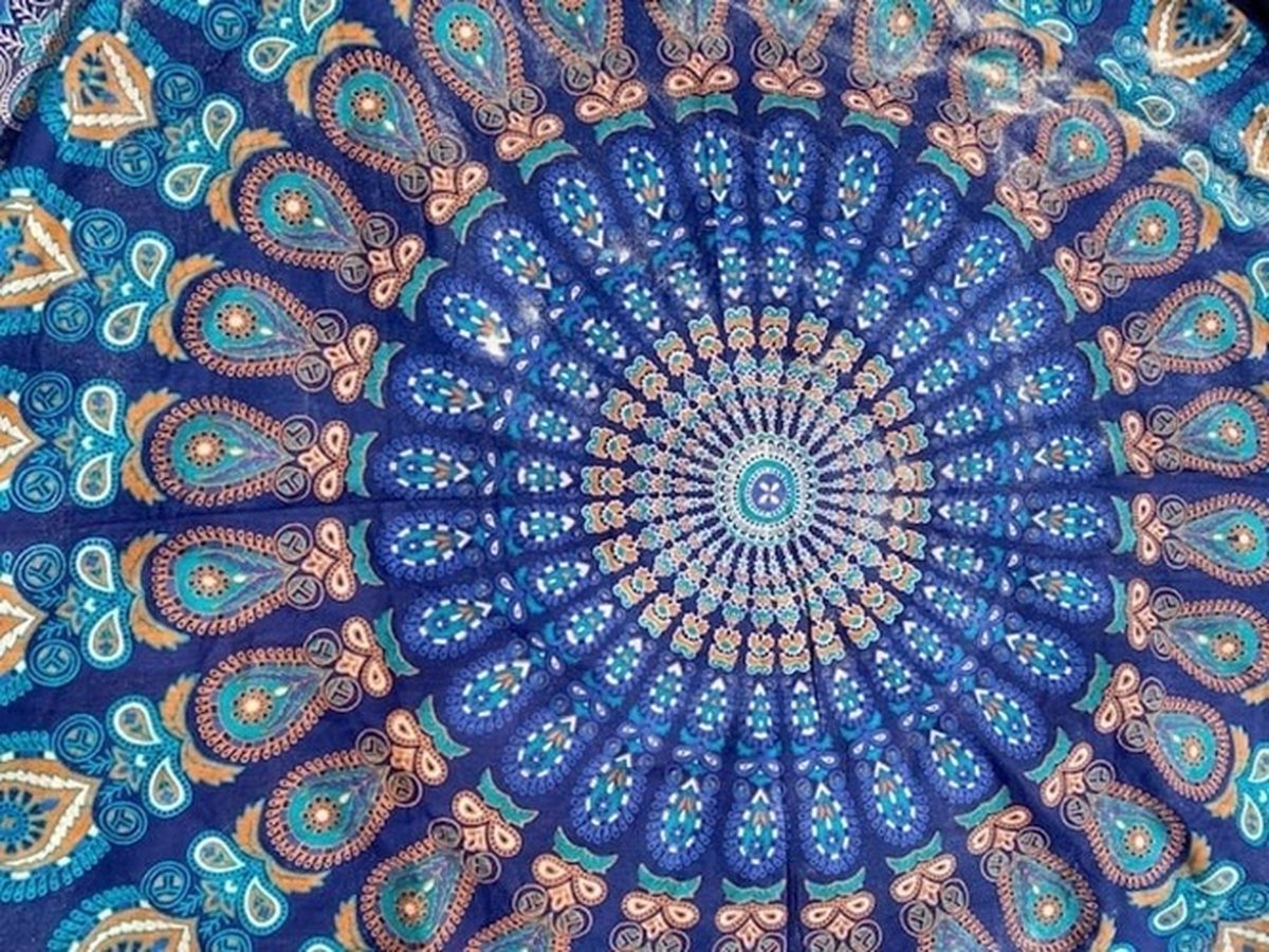 Ibizadoek Pauw blauw - 240 x 210 cm - Lichtgewicht strandlaken - XXL mandala pauw laken -