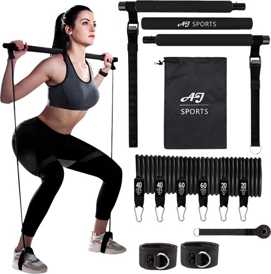 KIKIGOAL Verbeterde verstelbare pilates weerstandsband en toning bar 60IBS Home Gym, draagbare Pilates totale lichaamstraining, yoga, fitness, stretch, beeldhouwen, toon