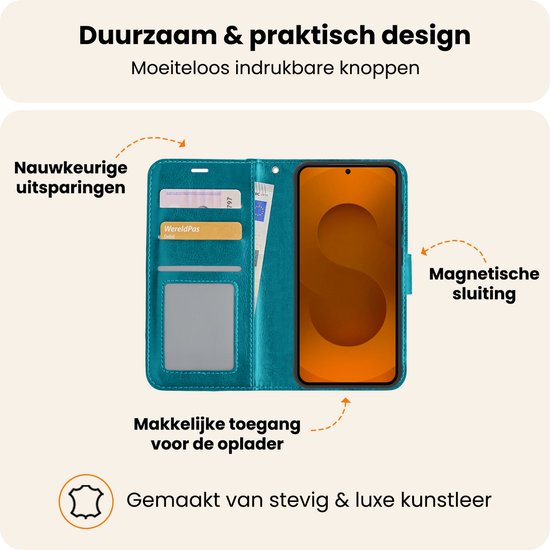 Étui pour Samsung S25 Plus Bookcase à rabat avec protection d'écran - Étui pour Samsung Galaxy S25 Plus Étui à rabat - Turquoise