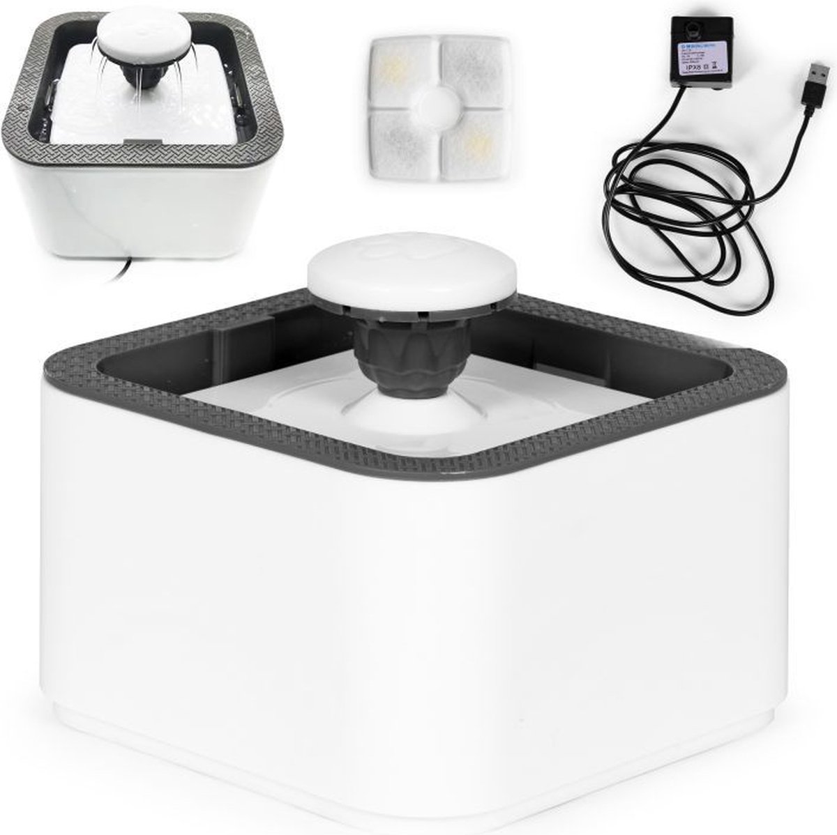 Petsi Automatische Drinkfontein 2,5L - Waterdispenser Voor Katten Honden - Waterfilter Fontein - Dieren Drinkbak - Wit