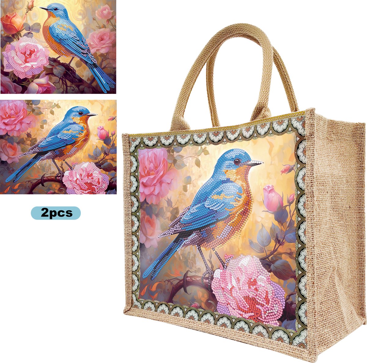 Tas met 2 paintings - HBD305 - Vogel - diamond painting - compleet pakket - Diamond painting by Wietske