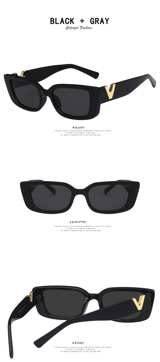 Dames Zonnebril Cat Eye - Rechthoekige Zonnebril Dames - Zwart Montuur - Donkere Glazen - UV400 Bescherming - Festival Bril - Fashion Eyewear - Trendy Zomerbril - Sunglasses - V-vormig Design - Dames Bril — afbeelding 4