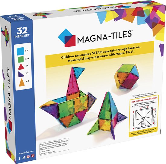 Magna-Tiles Clear Colors - Magnetische tegels voor ruimtelijk inzicht - 32 stuks