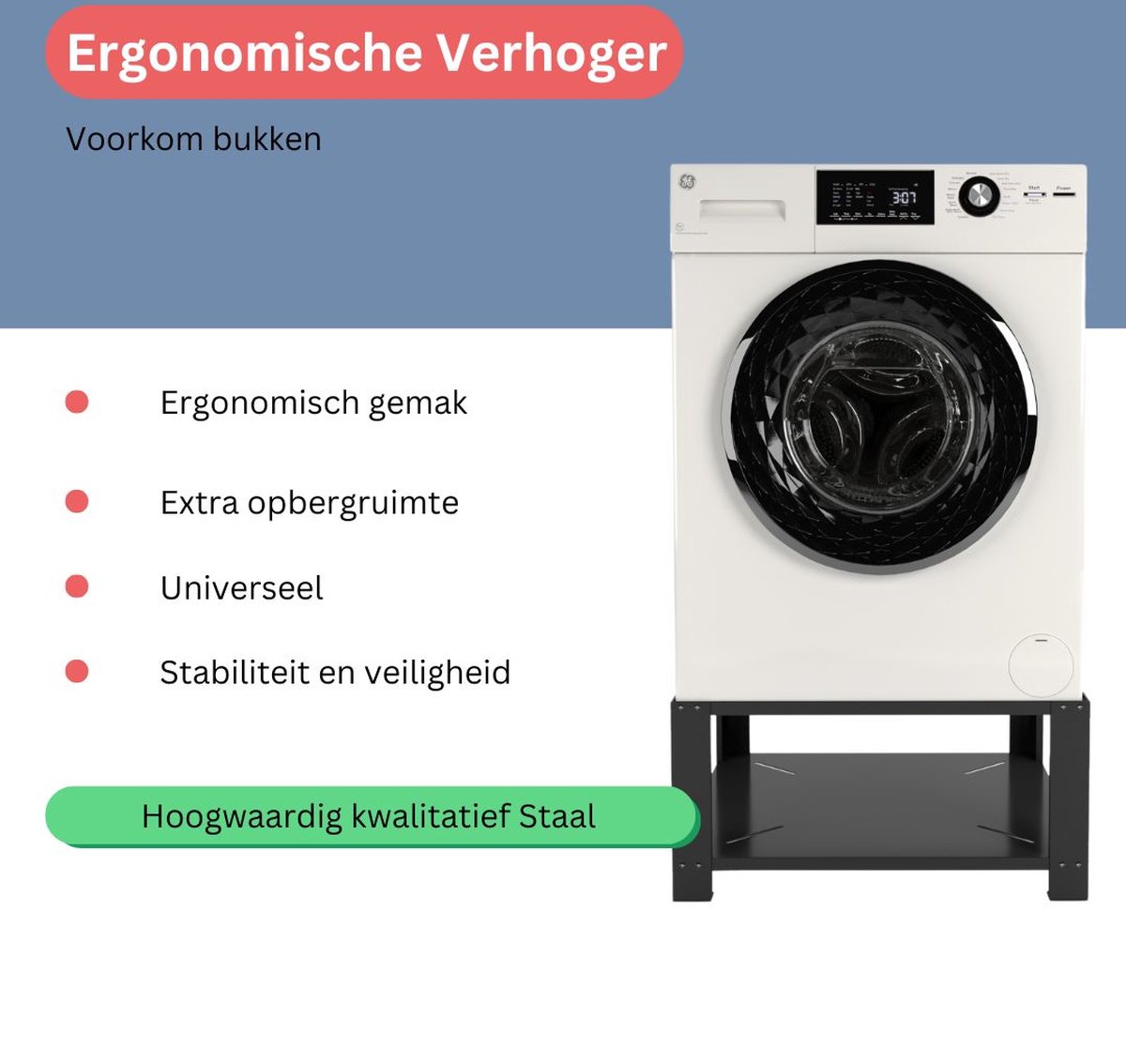 Wasophoogte® Wasmachine verhoger - Wasmachine opbouwmeubel - Wasmachine sokkel - 31cm hoog - Zwart - Universeel thumbnail 7