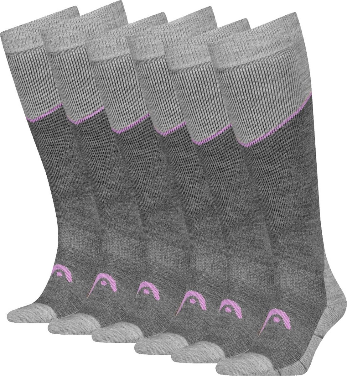 HEAD Skisokken Kneehigh 6 paar skikousen Light Melange Lilac Grijs