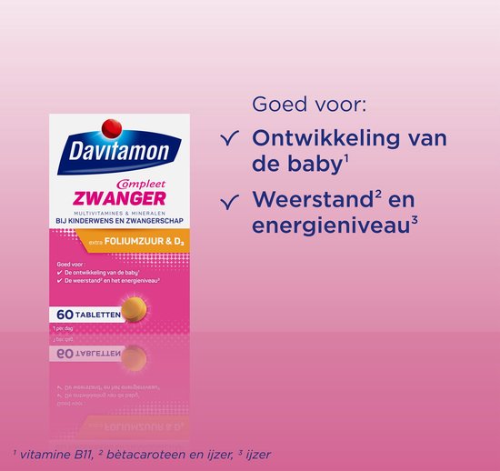 Davitamon Mama Compleet Zwanger - multivitamine bij kinderwens en zwangerschap - Bevat extra foliumzuur en vitamine D3 - 60 tabletten