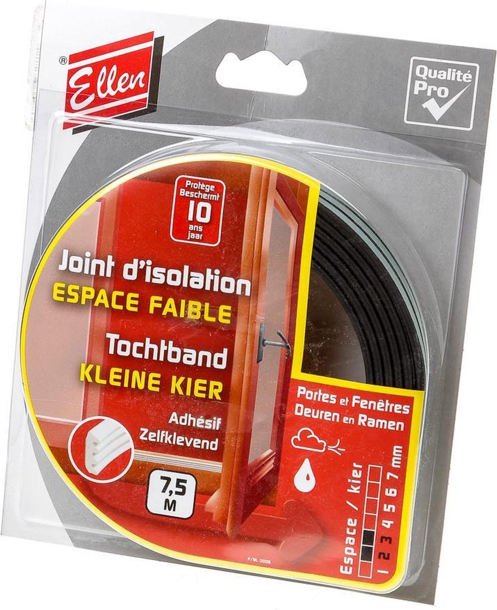 Ellen tochtband - K profiel - Voor kieren 2 tot 3 mm - 7,5 mtr - Zwart