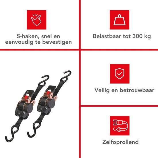 Set spanbanden, 2 stuks, tweedelig, met ratel en S-haken