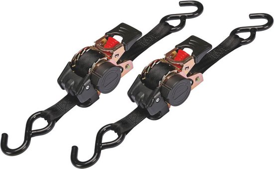 Toolland Spanband, tweedelig, met ratel en S-haken, Zwart, Polyester, 3 m, 300 kg