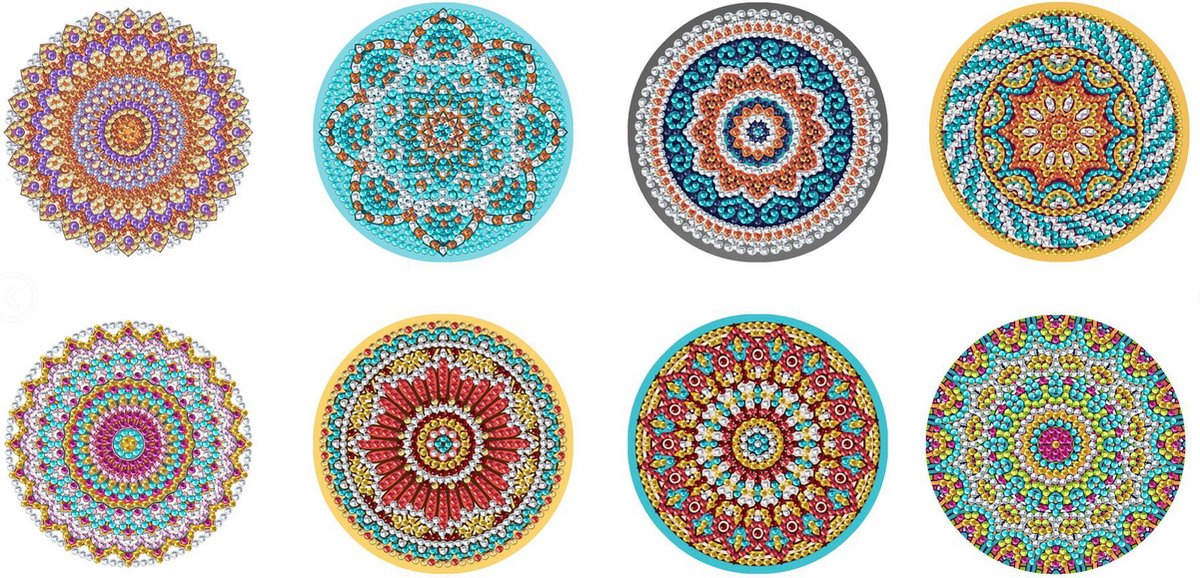 VDTOYS® DIAMOND PAINTING voor volwassenen - Mandala Onderzetters - Coasters - Onderleggers - Ronde steentjes - 8 stuks - Compleet Hobbypakket - set K Mandala 2