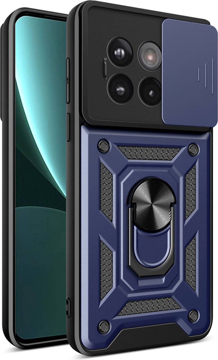 MobyDefend Hoesje - Geschikt voor OnePlus 13R - Pantsercase Met Draaibare Ring - Blauw