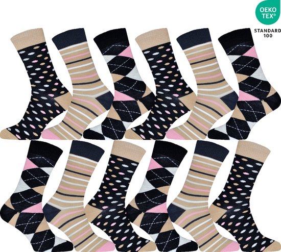 GIANVAGLIA Chaussettes Femme Rayures-Pois-Carreaux 12 paires - 39-42